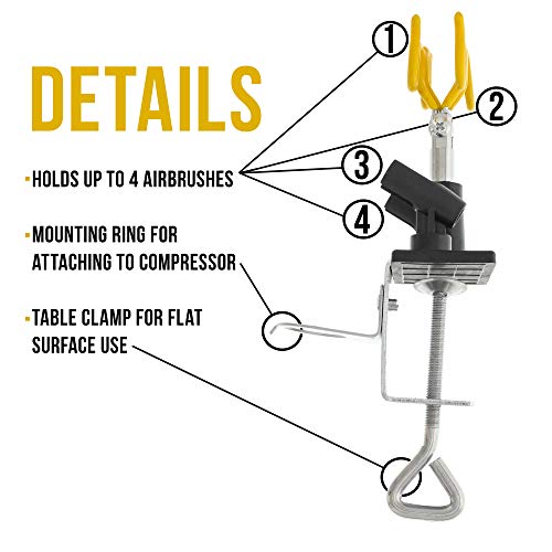 Master Airbrush® Brand Universal Clamp-on Airbrush Holder. Holds up to 4 Airbrushes and All Brands, Master, Iwata, Paasche, Badger, Grex and Generics - Image 2
