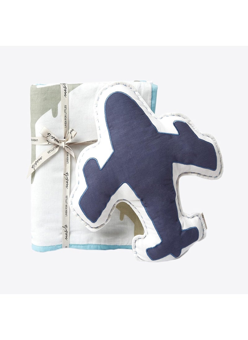 Masilo Masilo Organic Cotton Baby Blanket with Toy for Newborn/Infant-Dohar Blanket Combo-1X Blanket, 1X Toy, Airplane-Blue  - Image 1