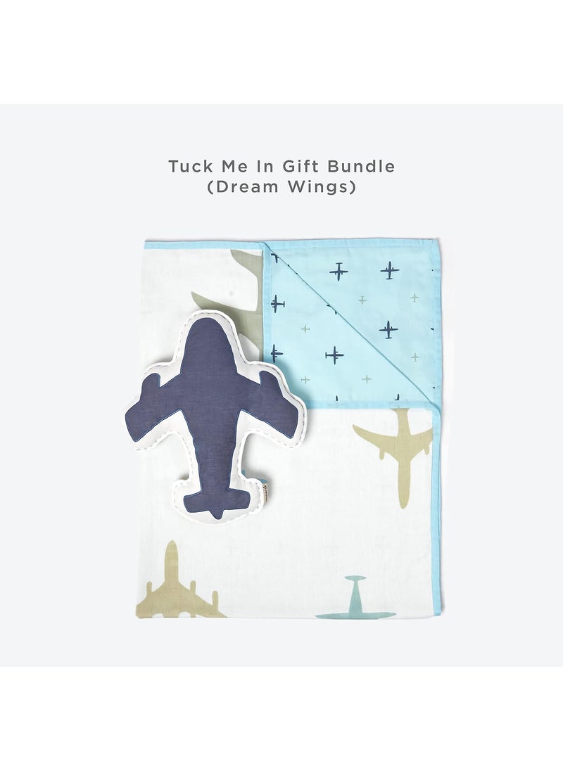 Masilo Masilo Organic Cotton Baby Blanket with Toy for Newborn/Infant-Dohar Blanket Combo-1X Blanket, 1X Toy, Airplane-Blue  - Image 2