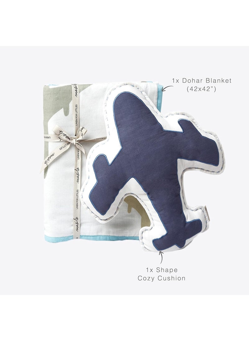 Masilo Masilo Organic Cotton Baby Blanket with Toy for Newborn/Infant-Dohar Blanket Combo-1X Blanket, 1X Toy, Airplane-Blue  - Image 4