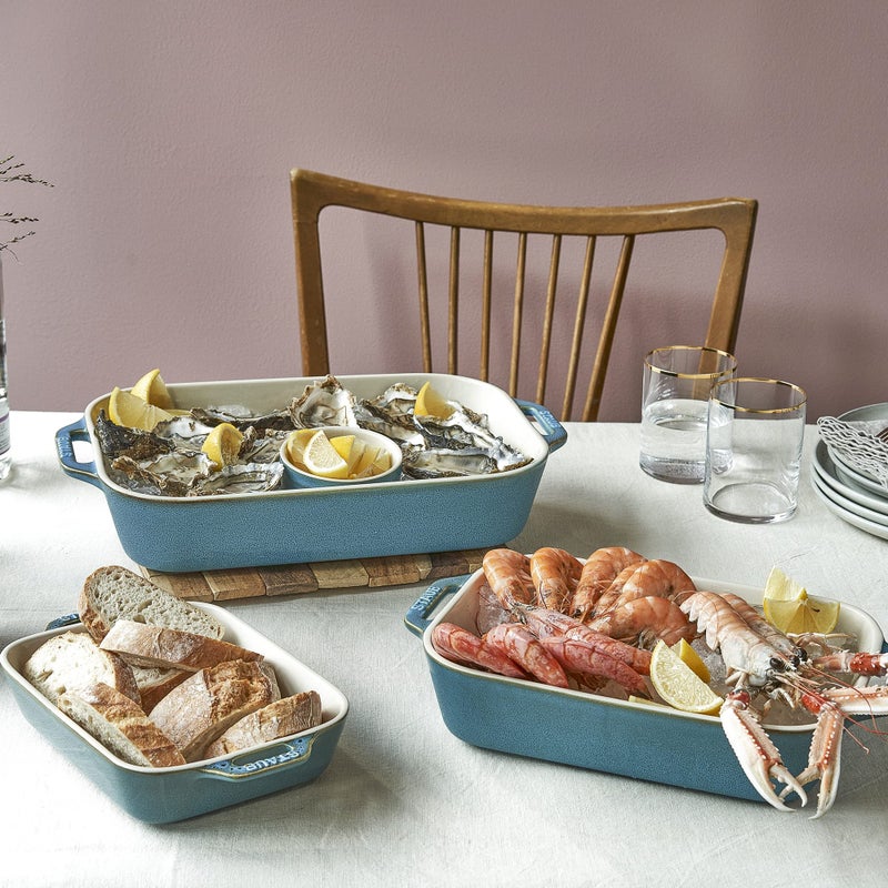 STAUB Ceramic 3-pc Rectangular Baking Dish Set, Rustic Turquoise - Image 4