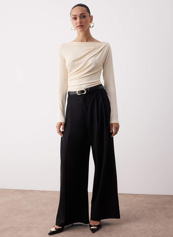 trendyol Stone Fitted/Slim Fit Asymmetric Collar Detail Soft Fabric Stretch Knitted Blouse - Image 2