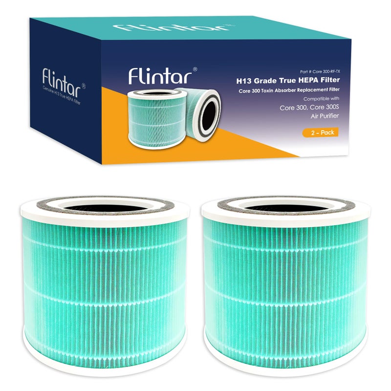 Flintar Core 300 Toxin Absorber Replacement Filters Made in TAIWAN Compatible with LEVOIT Core 300 Core 300S VortexAir Air Purifier H13 Grade True HEPA Filter Core 300RFTX 2Pack