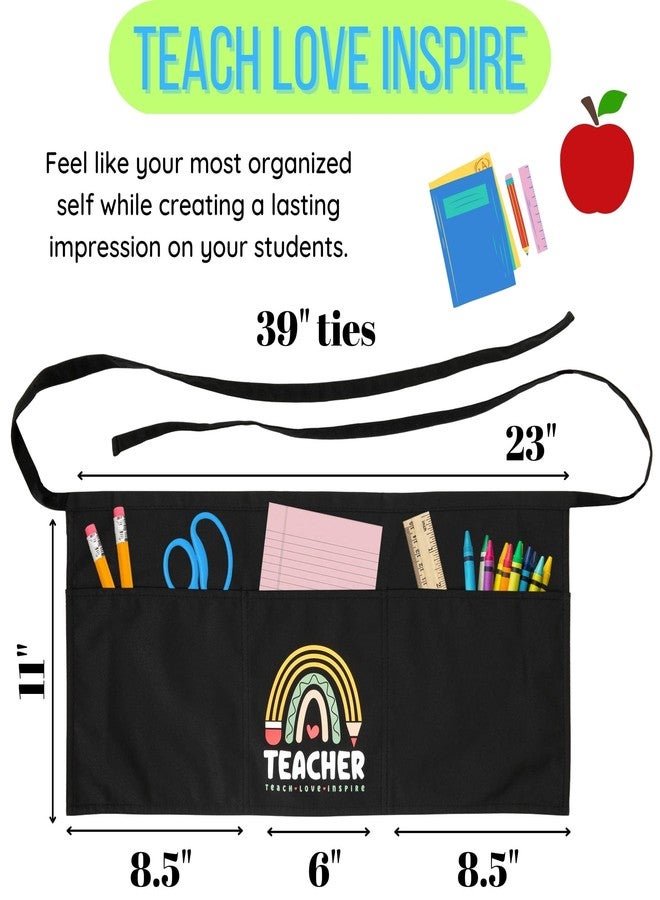 Plum Hill Teacher Apron with 3 Pockets - Teach Love Inspire Rainbow, School Apron for Teachers, Waist Apron - Classroom Lunchroom Daycare Library Homeschool - Image 3