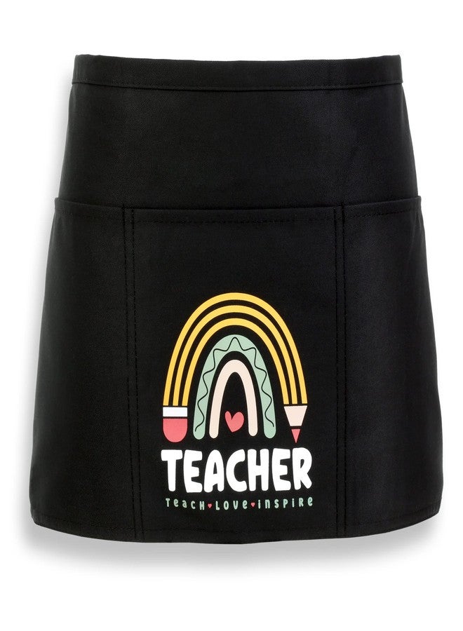 Plum Hill Teacher Apron with 3 Pockets - Teach Love Inspire Rainbow, School Apron for Teachers, Waist Apron - Classroom Lunchroom Daycare Library Homeschool - Image 1