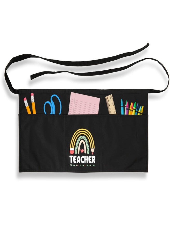 Plum Hill Teacher Apron with 3 Pockets - Teach Love Inspire Rainbow, School Apron for Teachers, Waist Apron - Classroom Lunchroom Daycare Library Homeschool - Image 2