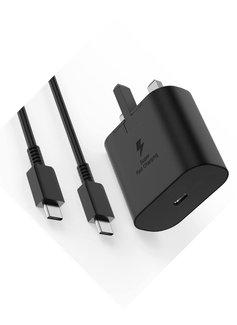 Generic - Fast Charger for Samsung Galaxy Charger Head with Charging Cable 45 watts, Travel Adapter, Super-Fast Charging (UK Plug with USB Type-C Cable), Black - Image 1