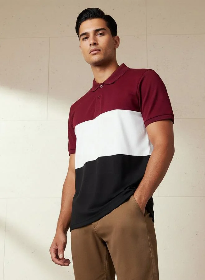 Splash FAV Men Short Sleeves Colourblock Pique Polo T-shirt