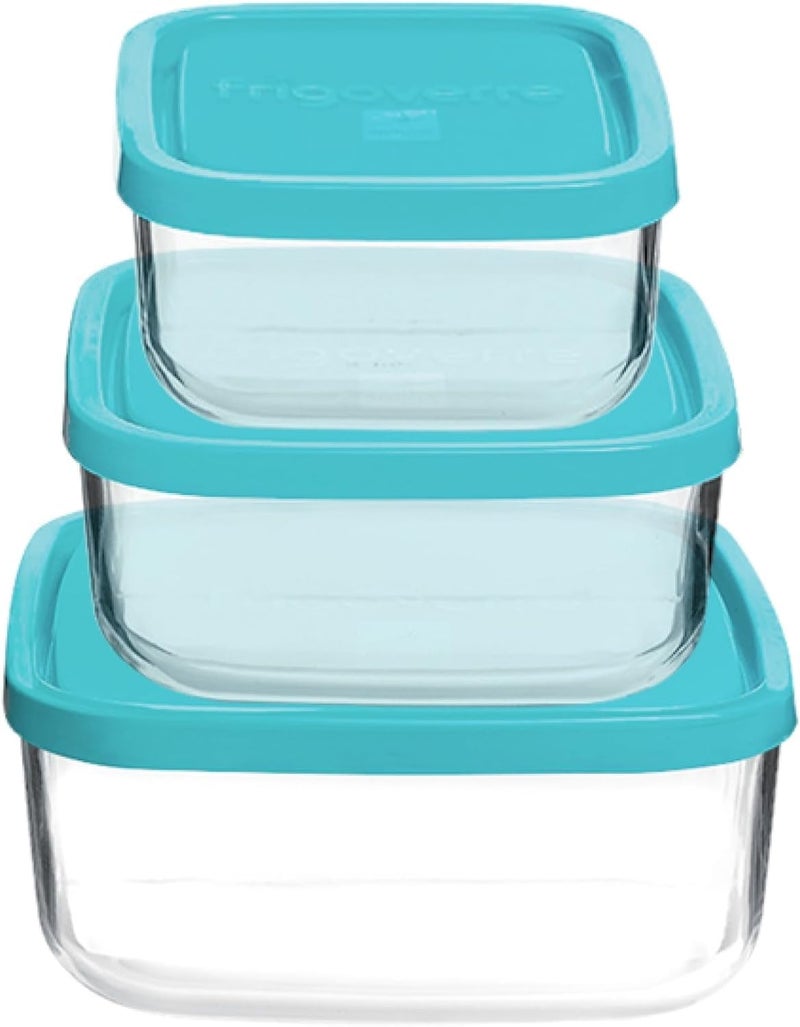 Bormioli Rocco Frigoverre Square Glass Food-Storage Containers with Lids, Set of 3, Clear - Image 1