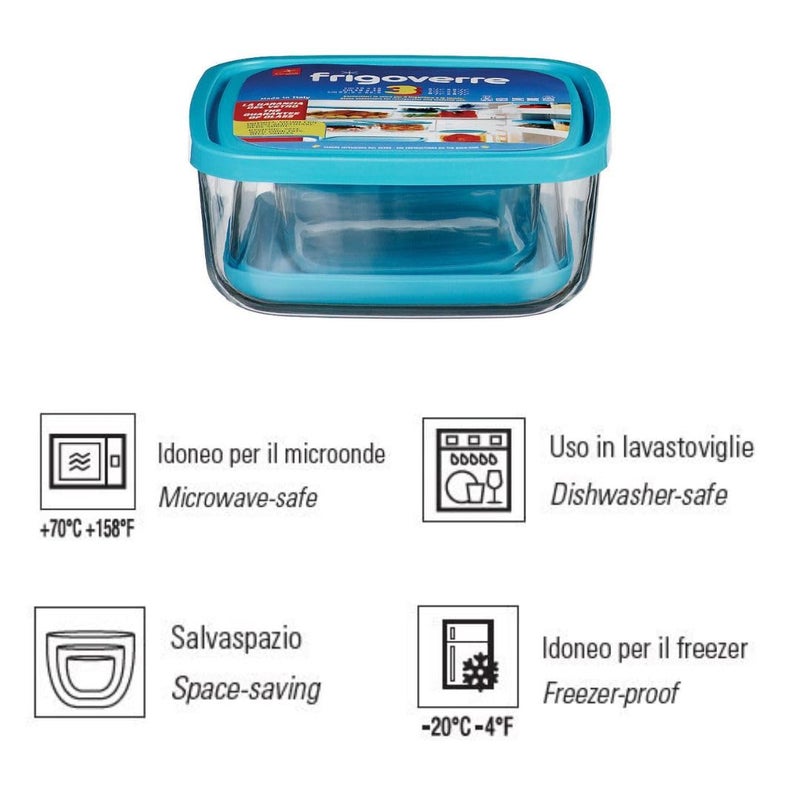 Bormioli Rocco Frigoverre Square Glass Food-Storage Containers with Lids, Set of 3, Clear - Image 4
