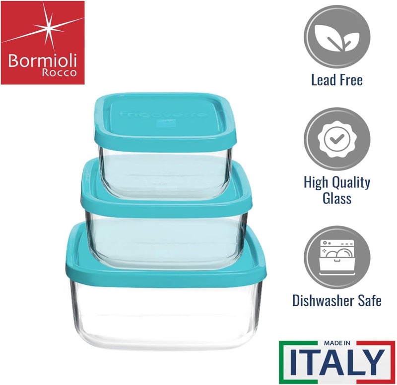 Bormioli Rocco Frigoverre Square Glass Food-Storage Containers with Lids, Set of 3, Clear - Image 2
