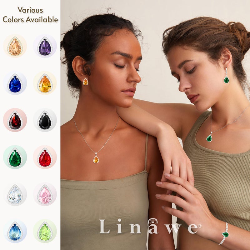Linawe Black Crystal Silver Chain Pendant Necklace for Women Trendy, Imitation Diamond Cubic Zirconia Birthstone Rhinestone Teardrop Boho Necklace, Costume Jewelry Preppy - Image 5