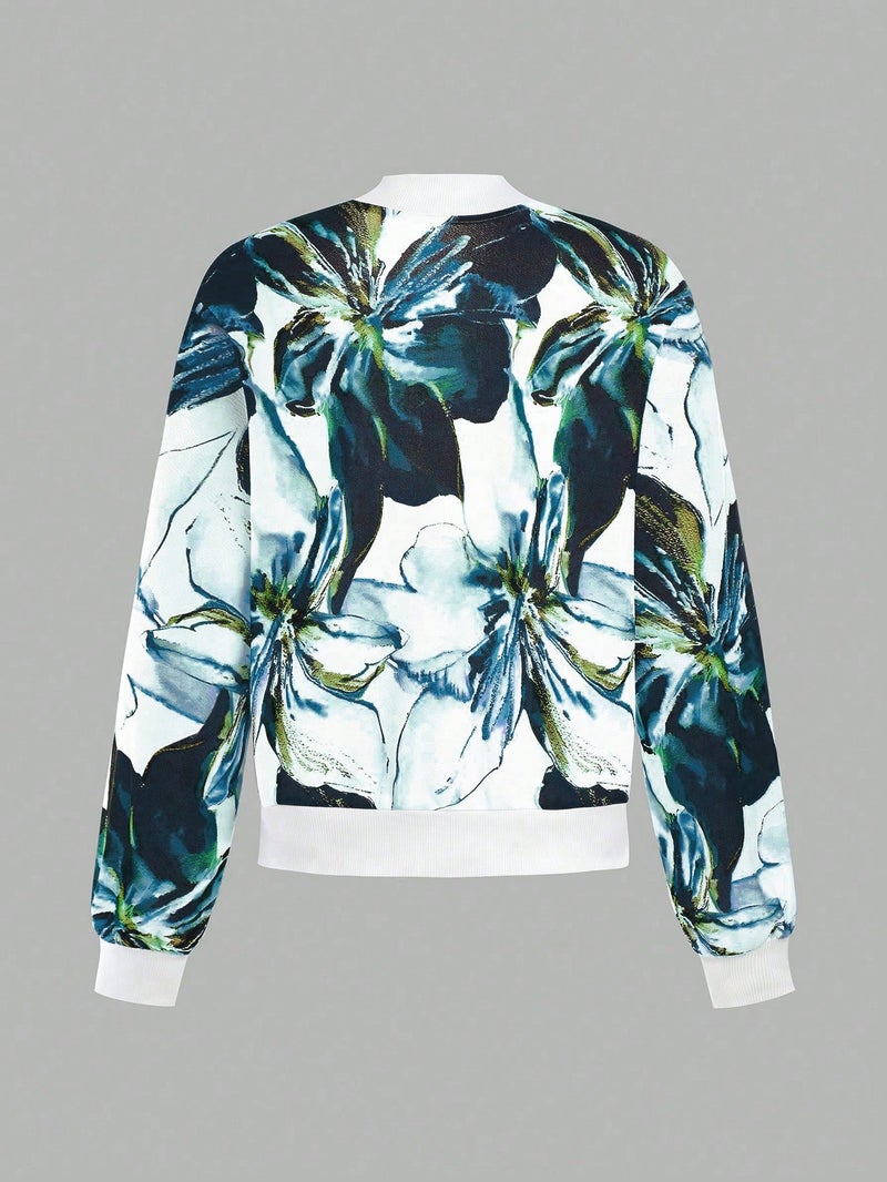 Women's Baseball Collar Printed Jacket Zip Up Casual Outerwear - Image 4