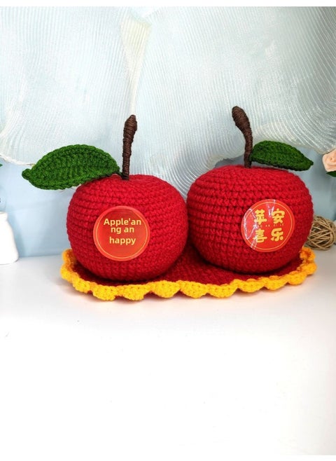 Wool Crocheted Car-mounted Central Control Ornaments Handmade Good Luck Ornaments With Branches Orange DIY Material Package Finished Products-Color:A Pair Of Ping An And Joy For Apple Finished Products With Chassis, No Magnetic Suction And Non-slip (suitable For Desktop Decorations)