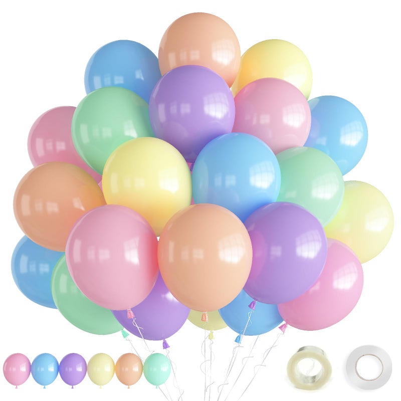 Haolongfa Pastel Balloons, 12 Inch Pastel Rainbow Balloons, 60 Pcs Latex Macaron Balloon Assorted Colors for Unicorn Party, Rainbow Party, Baby Shower,Spring Birthday, Wedding Decorations - Image 1