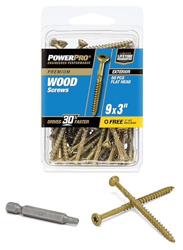 Power Pro Premium Exterior Wood Screws, #9 x 3 Inch All-Purpose Deck Screws for Outdoor Projects, T-25 Star Bit Included, Bronze, 74 Pieces | 48600V4 - Image 1