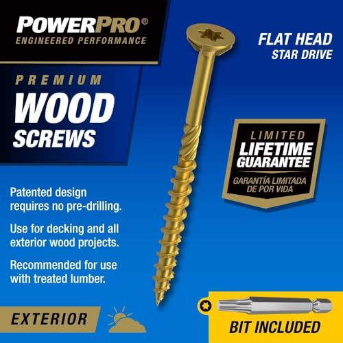 Power Pro Premium Exterior Wood Screws, #9 x 3 Inch All-Purpose Deck Screws for Outdoor Projects, T-25 Star Bit Included, Bronze, 74 Pieces | 48600V4 - Image 3