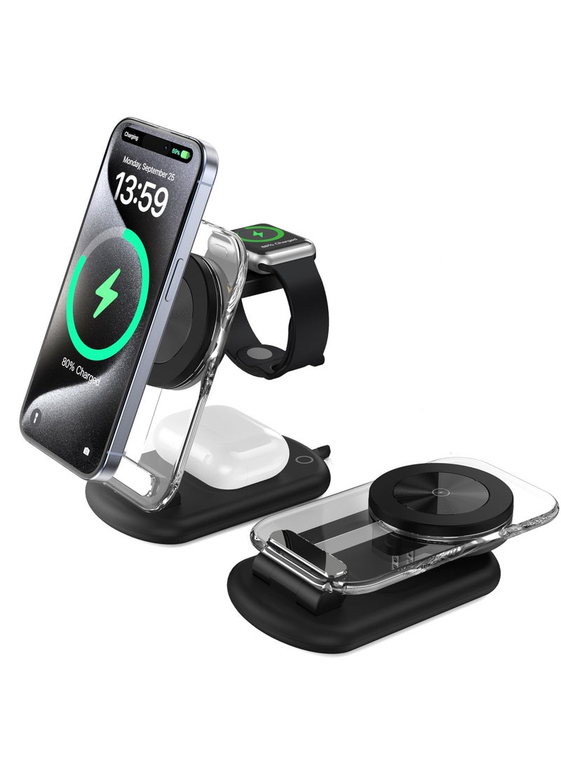 SYOSI 3 in 1 Wireless Charging Station, Foldable Adjustable Magnetic Wireless Charger, Travel Charger for Multiple Devices, for iPhone 15 14 13 12 Series, Apple Watch Ultra/SE/9/8/7/6/5/4/3/2, AirPods - Image 1