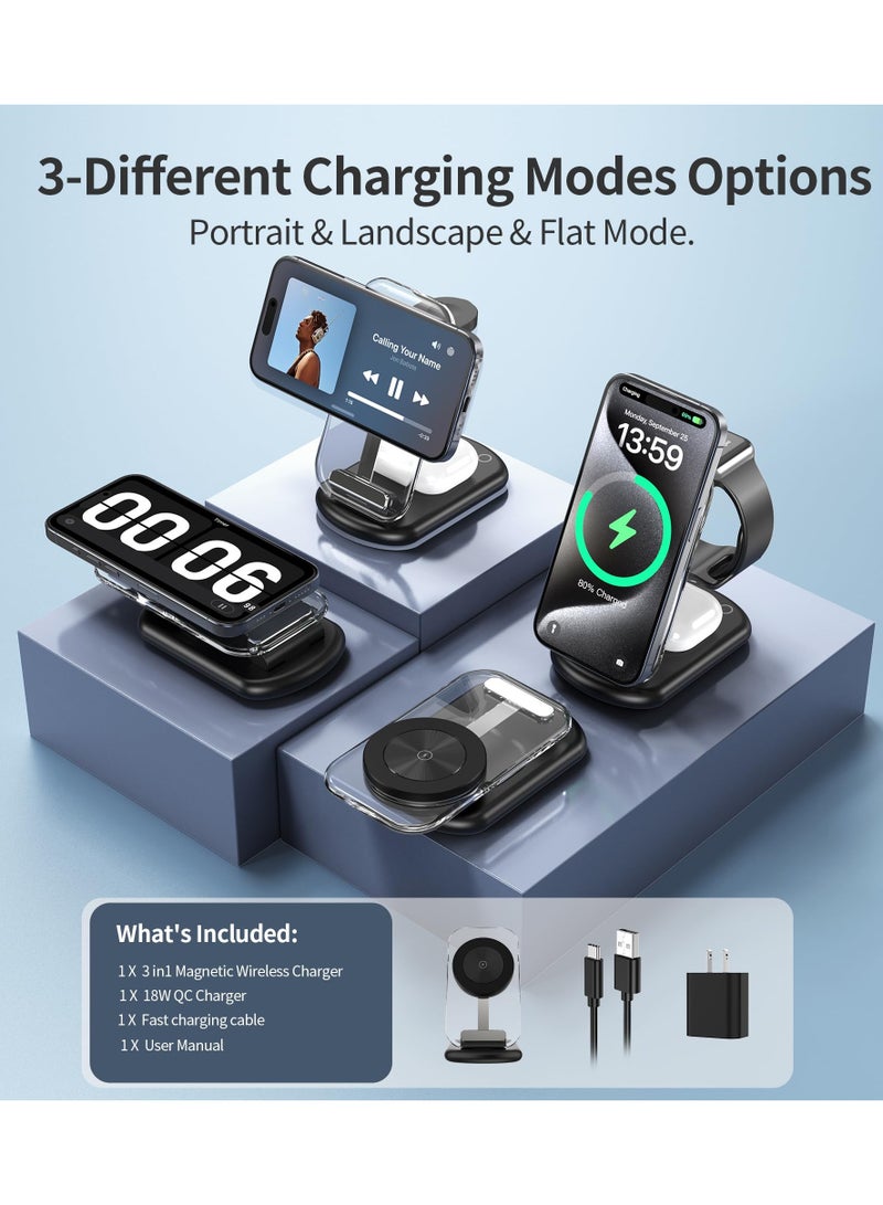 SYOSI 3 in 1 Wireless Charging Station, Foldable Adjustable Magnetic Wireless Charger, Travel Charger for Multiple Devices, for iPhone 15 14 13 12 Series, Apple Watch Ultra/SE/9/8/7/6/5/4/3/2, AirPods - Image 5