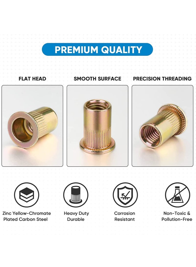 Excefore Metric Rivet Nut Kit, Heavy Duty Zinc Plated Carbon Steel Flat Head Insert Nut with Knurled Body (Metric Assortment Kit M3, M4, M5, M6, M8, M10, and M12) - Image 2