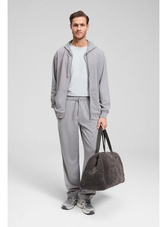 GRIMELANGE GAGE Men's Hooded Grey Sweatshirt with Metal Bird's-Eye Detail, Zipper and Cord Pocket.
