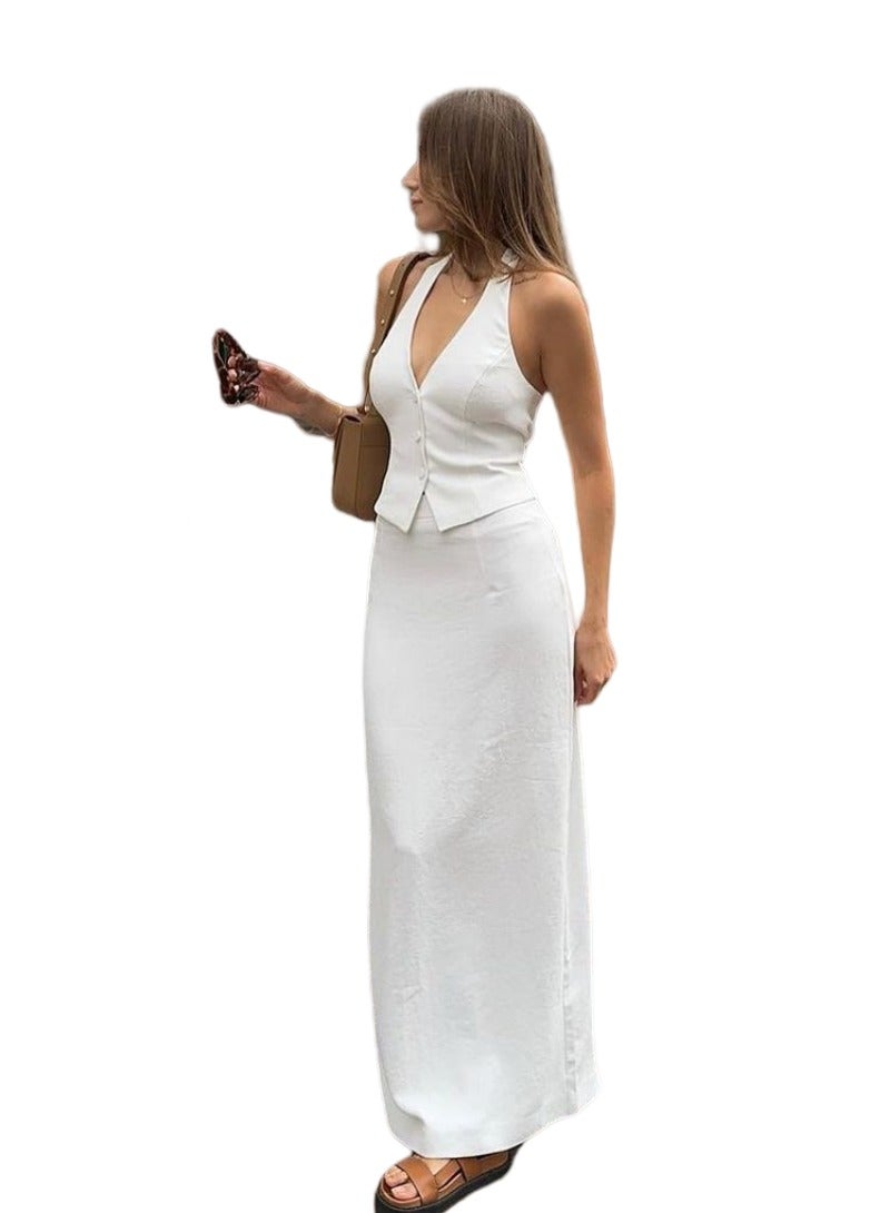 Shougu Fashion Women's Suit Vest Long Skirt Set  - Image 1