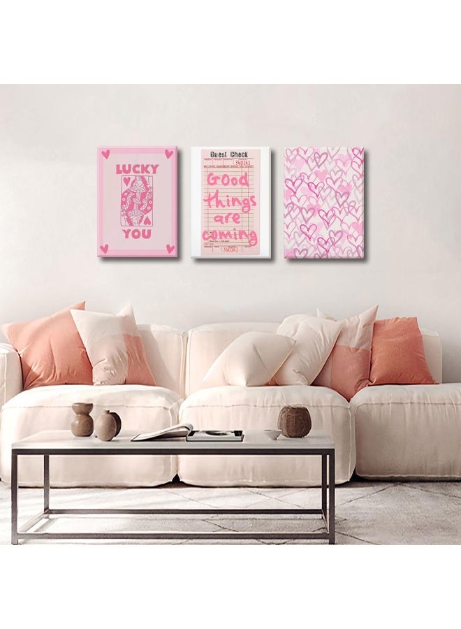 Djmwtb Framed Trendy Guest Pink Wall Art 3Pcs Humor Preppy Canvas Print Home Decor Hearts Cute Painting Picture Inspirational Artwork Lucky You Poker Poster for Bedroom Dorm Apartment 12"x16"x3 - Image 2