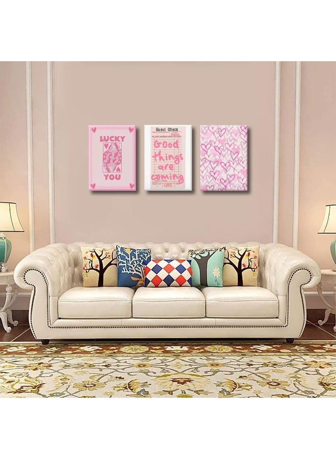 Djmwtb Framed Trendy Guest Pink Wall Art 3Pcs Humor Preppy Canvas Print Home Decor Hearts Cute Painting Picture Inspirational Artwork Lucky You Poker Poster for Bedroom Dorm Apartment 12"x16"x3 - Image 4