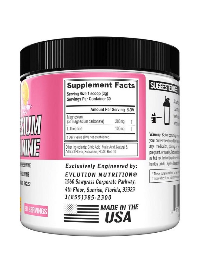 Evlution Nutrition Magnesium + L-Theanine - Natural Relaxation & Focus Support - 200mg Magnesium + 100mg L-Theanine - Vegan & Non-GMO - Powder Dietary Supplement - 30 Servings - Pink Lemonade - Image 2