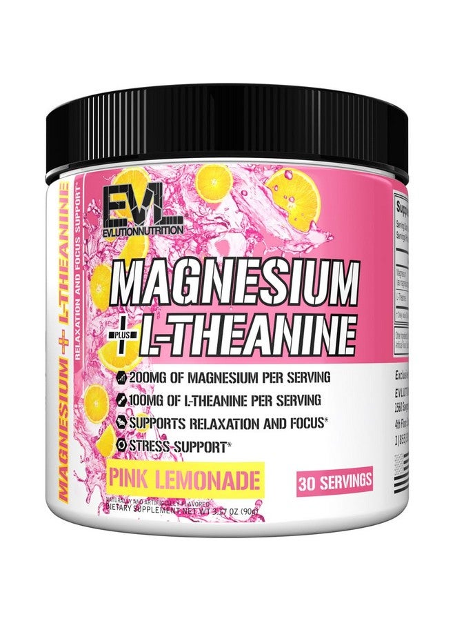 Evlution Nutrition Magnesium + L-Theanine - Natural Relaxation & Focus Support - 200mg Magnesium + 100mg L-Theanine - Vegan & Non-GMO - Powder Dietary Supplement - 30 Servings - Pink Lemonade - Image 1