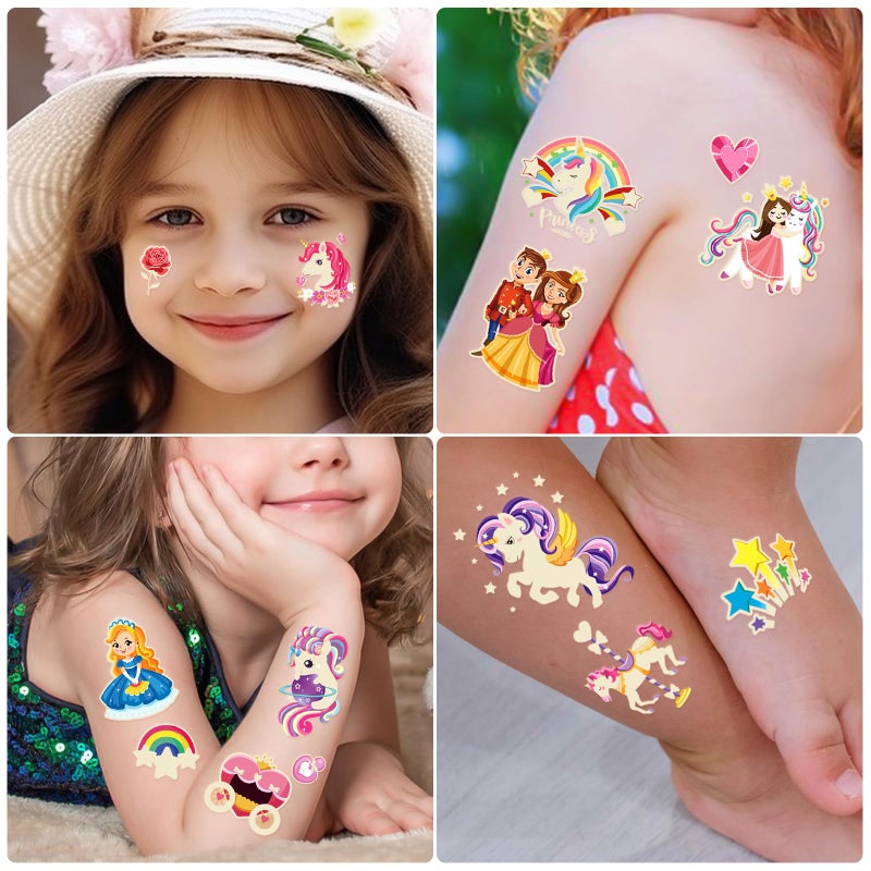 atydkug 252+ Pcs Glow Princess Temporary Tattoo For Kids  36 Sheets Rainbow Castle Candy Star Prince Fake Tattoos Sticker For Girls Boys  Luminous Birthday Magic Fairy Theme Party Favors Decoration - Image 4