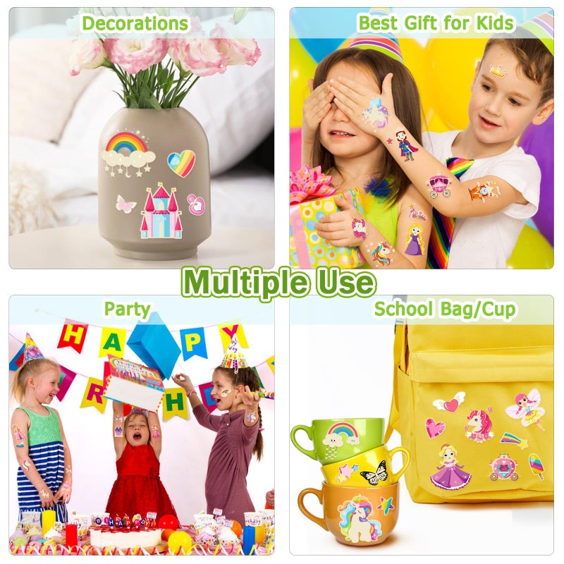 atydkug 252+ Pcs Glow Princess Temporary Tattoo For Kids  36 Sheets Rainbow Castle Candy Star Prince Fake Tattoos Sticker For Girls Boys  Luminous Birthday Magic Fairy Theme Party Favors Decoration - Image 5
