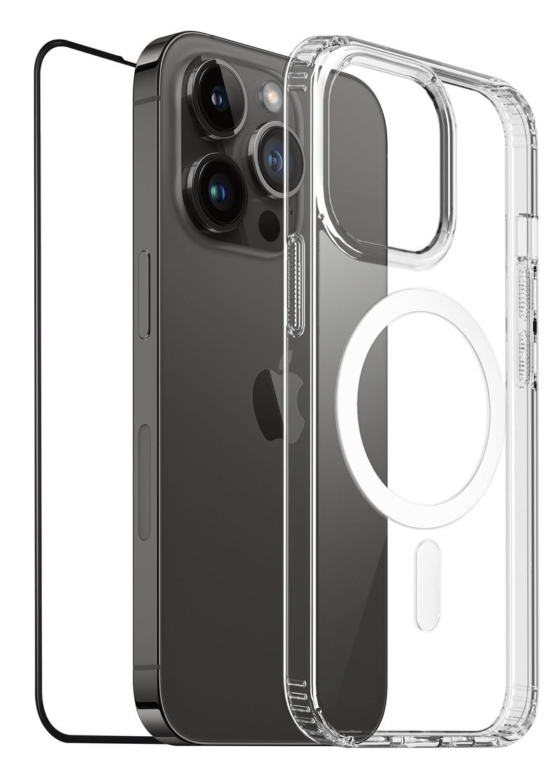 Moxedo Lite Crystal-Clear Magnetic Case Wireless Charging 9H Tempered Glass Screen Protector Compatible for iPhone 14 Pro Max - Image 1