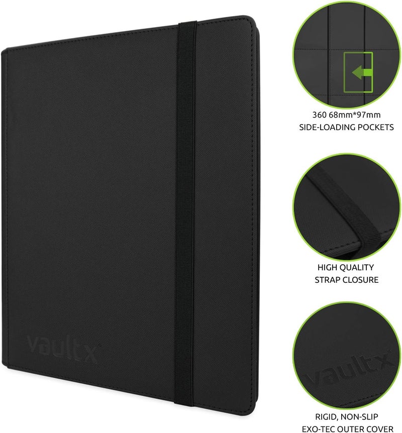 Vault X 9 Pocket Trading Card Strap Binder, 360 Cards, Premium Exo-Tec Album Material, 20 Side-Loading Pages, Folder for Collectible Games, Sports, TCG (Black) - Image 2