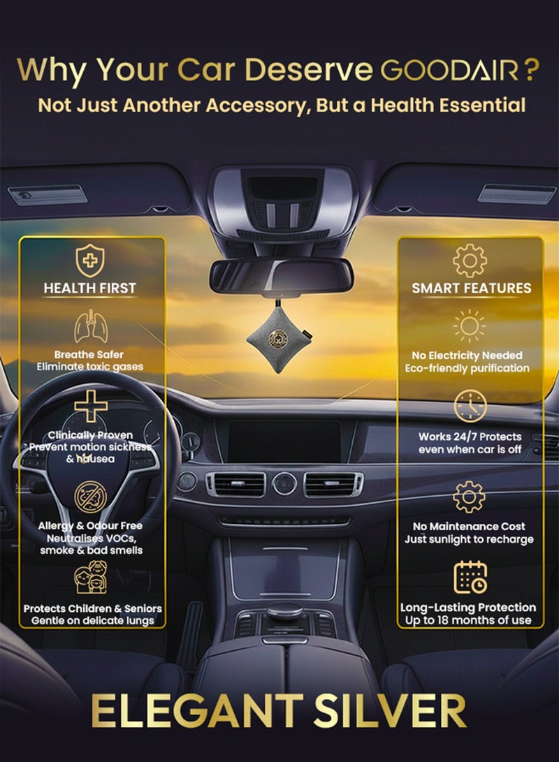 GOODAIR 2.0 Car Air Purifier | Non-electric | Elegant Silver | Clinically Proven | Tested & Certified to Eliminate Toxic Gases | Advanced Impregnated Activated Carbon | 24/7 Air Purification - Image 3