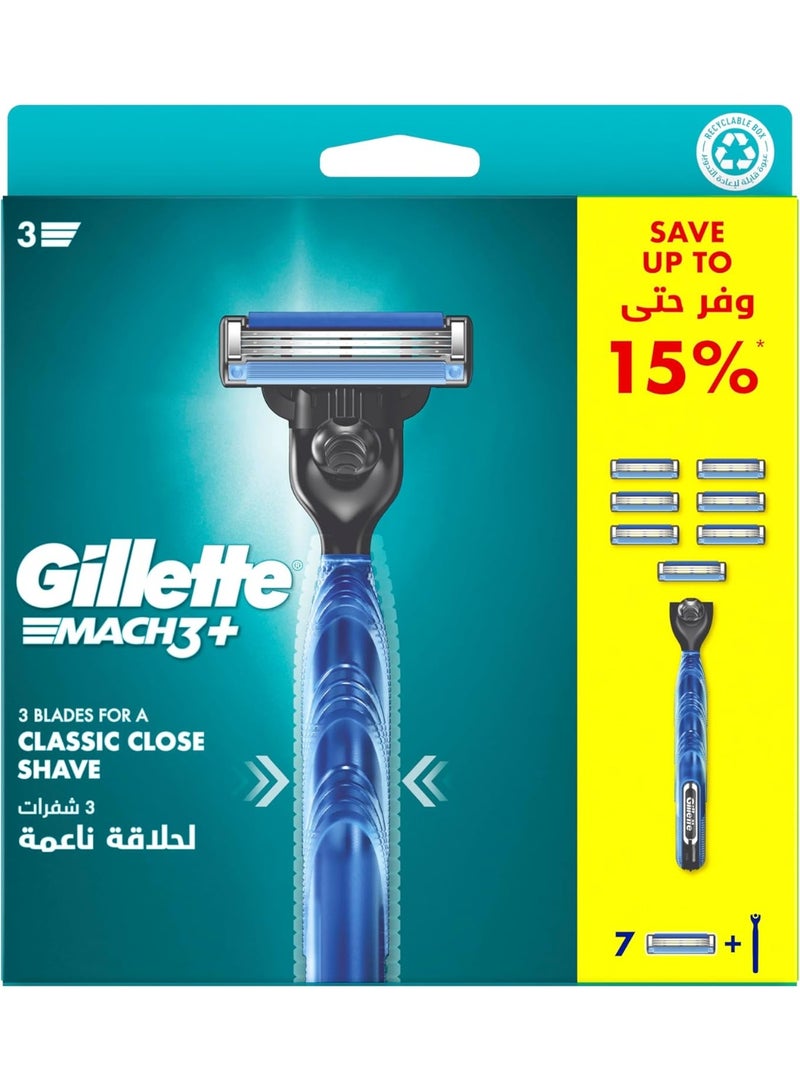 مقبض ماكينة حلاقة ماش 3 مع 7 شفرات للرجال من جيليت - قابلة لإعادة التعبئة - عبوة العرض الخاص - Image 1