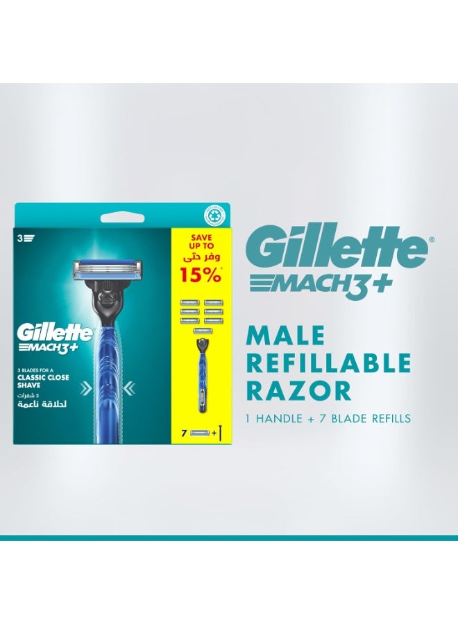 مقبض ماكينة حلاقة ماش 3 مع 7 شفرات للرجال من جيليت - قابلة لإعادة التعبئة - عبوة العرض الخاص - Image 2