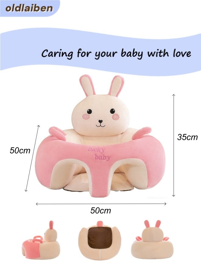 الدليبن كرسي جلوس تعليمي للطفل، أريكة مقعد دعم جلوس الطفل الرضيع، أريكة جلوس تعليمية كرتونية لطيفة للرضع - قماش كريستالي قابل للتنفس، هدية مثالية للطفل الصغير （وردي） - Image 2