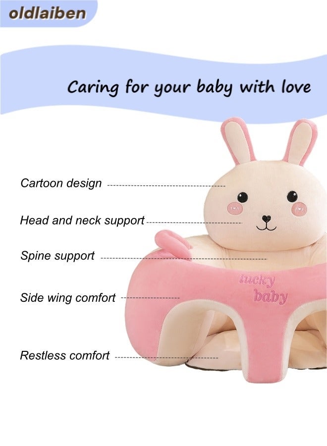 الدليبن كرسي جلوس تعليمي للطفل، أريكة مقعد دعم جلوس الطفل الرضيع، أريكة جلوس تعليمية كرتونية لطيفة للرضع - قماش كريستالي قابل للتنفس، هدية مثالية للطفل الصغير （وردي） - Image 5