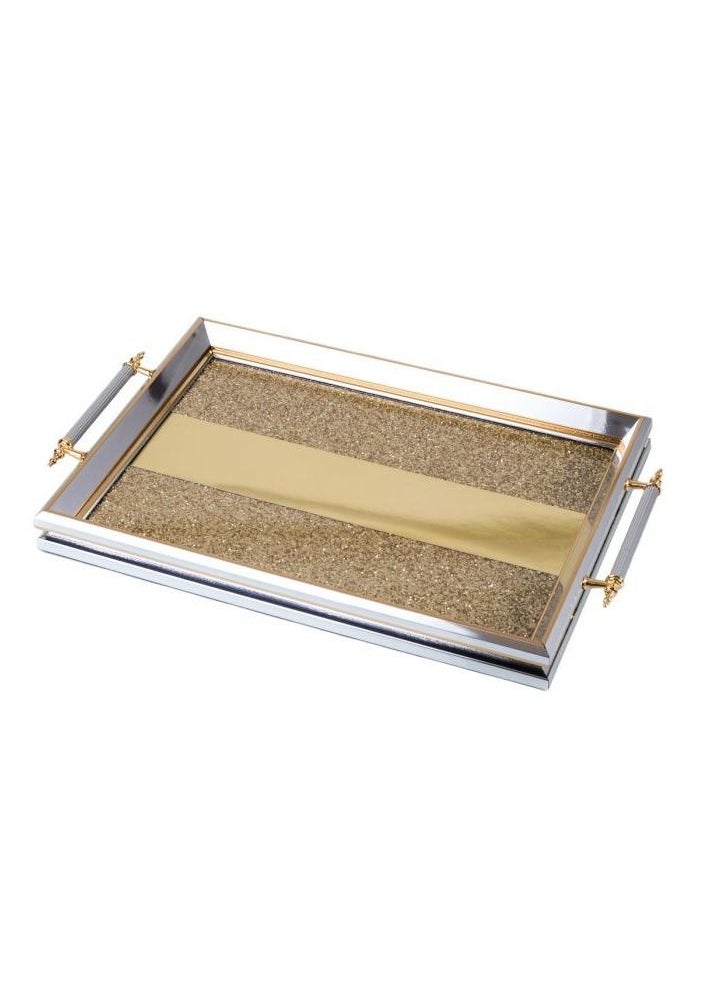 Hic Wooden serving tray, silver-golden color, with a floor of golden crystals, with a silver hand 