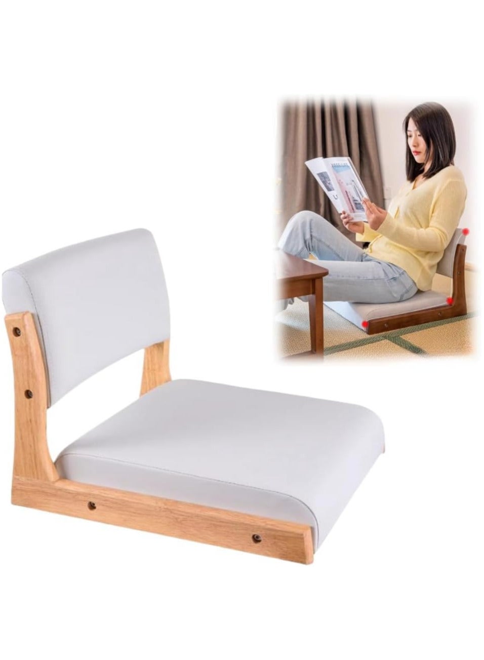 Floor Chair Tatami Chair,Low Stool Legless Chair,Abrasion-resistant and Anti-scratch Fabric Upholstered Japanese Style Floor Chair,Tatami Chair with Back Upholstery,Solid Wood Frame Meditation Chair