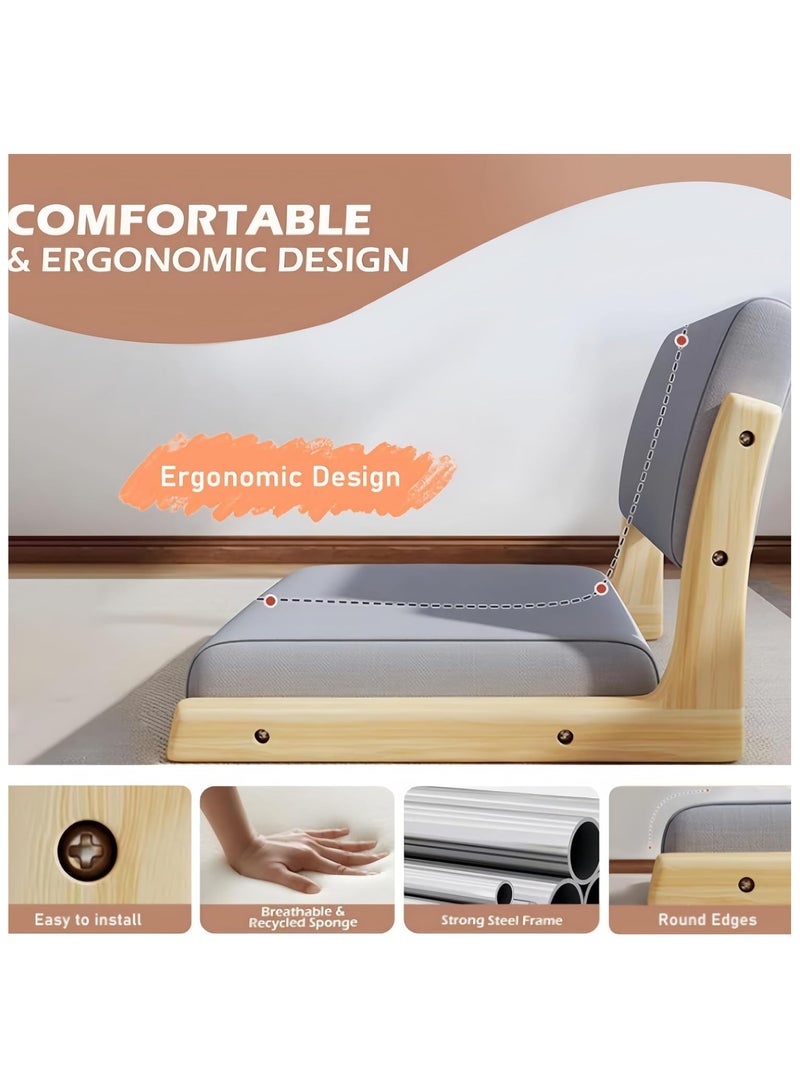 AUTOYSUR Floor Chair Tatami Chair,Low Stool Legless Chair,Abrasion-resistant and Anti-scratch Fabric Upholstered Japanese Style Floor Chair,Tatami Chair with Back Upholstery,Solid Wood Frame Meditation Chair - Image 5