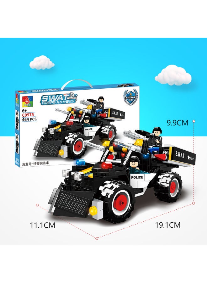 Woma Building Blocks Technology Special Police Team Series Boys Benefit Intelligence Assembled Police Car Aircraft Toys-Color:C0592 Four-in-one Lightning-proof Riot Armored Vehicle  - Image 5