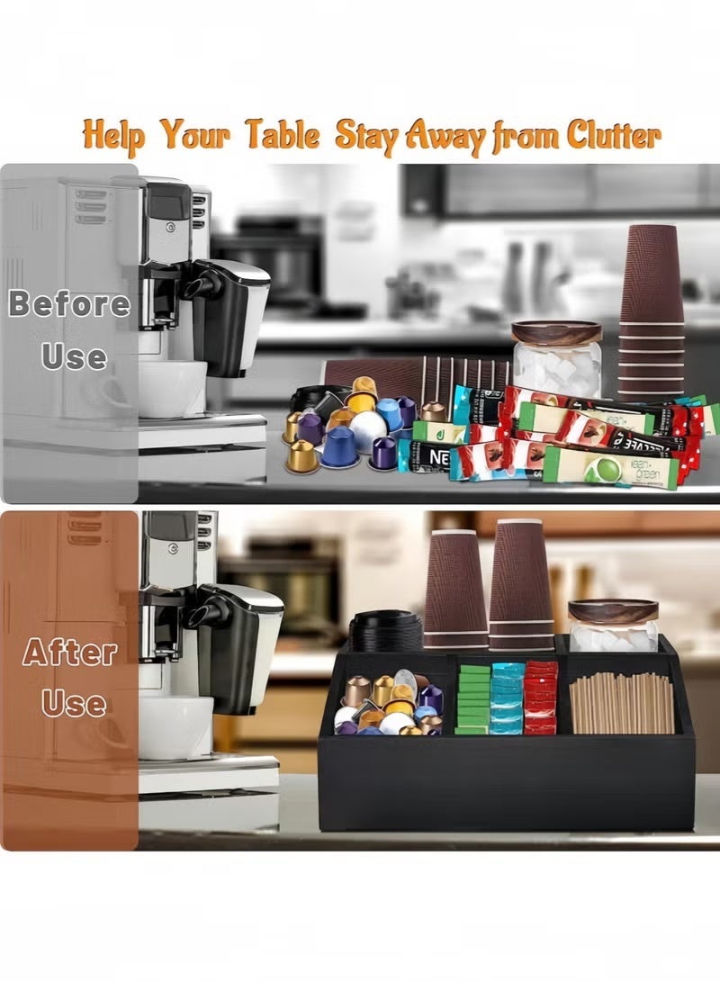 منظم محطة القهوة للطاولة، سلة تخزين خشبية لحامل كبسولات القهوة، منظم تخزين توابل القهوة والشاي، ديكور ريفي لبار القهوة لمنظم إكسسوارات القهوة - Image 3