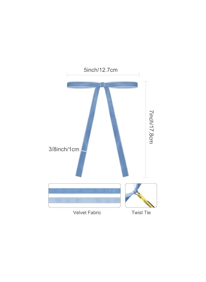 The Bros 24 قطعة من أقواس شجرة عيد الميلاد المخملية الزرقاء الفاتحة لتزيين الأبواب إكليل عتيق (عرض 3/8 بوصة، 5 * 7 بوصة) - Image 2