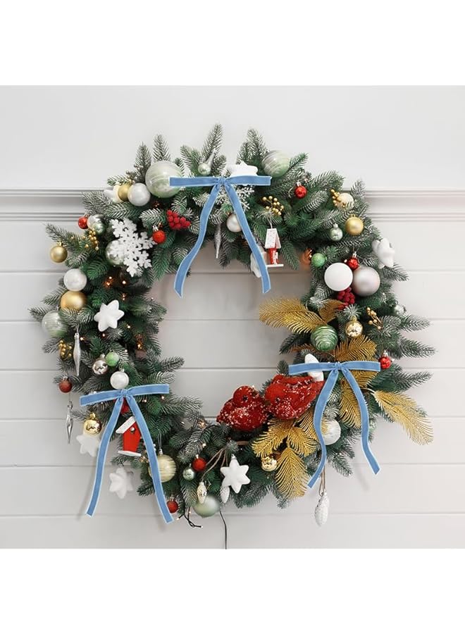 The Bros 24 قطعة من أقواس شجرة عيد الميلاد المخملية الزرقاء الفاتحة لتزيين الأبواب إكليل عتيق (عرض 3/8 بوصة، 5 * 7 بوصة) - Image 5