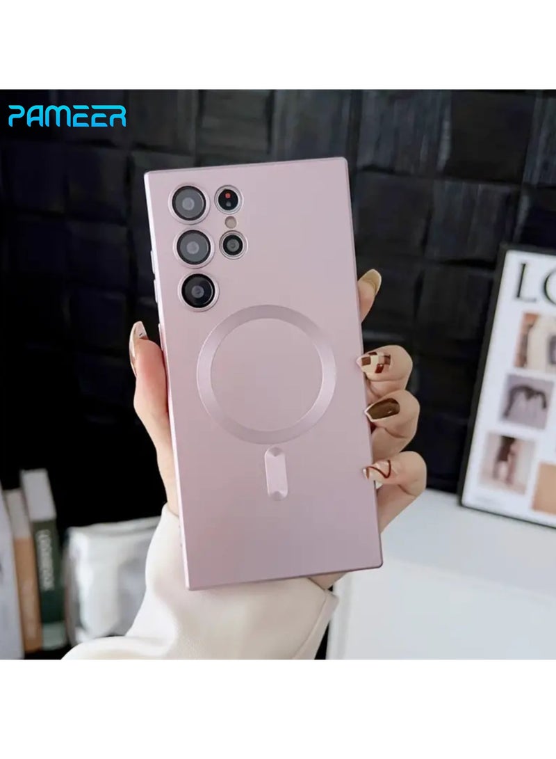 PAMEER Samsung Galaxy S24 Ultra Phone Case with Magnetic Suction Drop-proof Mobile Back Cover, Magnetic Case Compatible with Magsafe Wireless Charger Scrub Skin Feel Frame with Frosted Camera Protection Lens  - Image 1