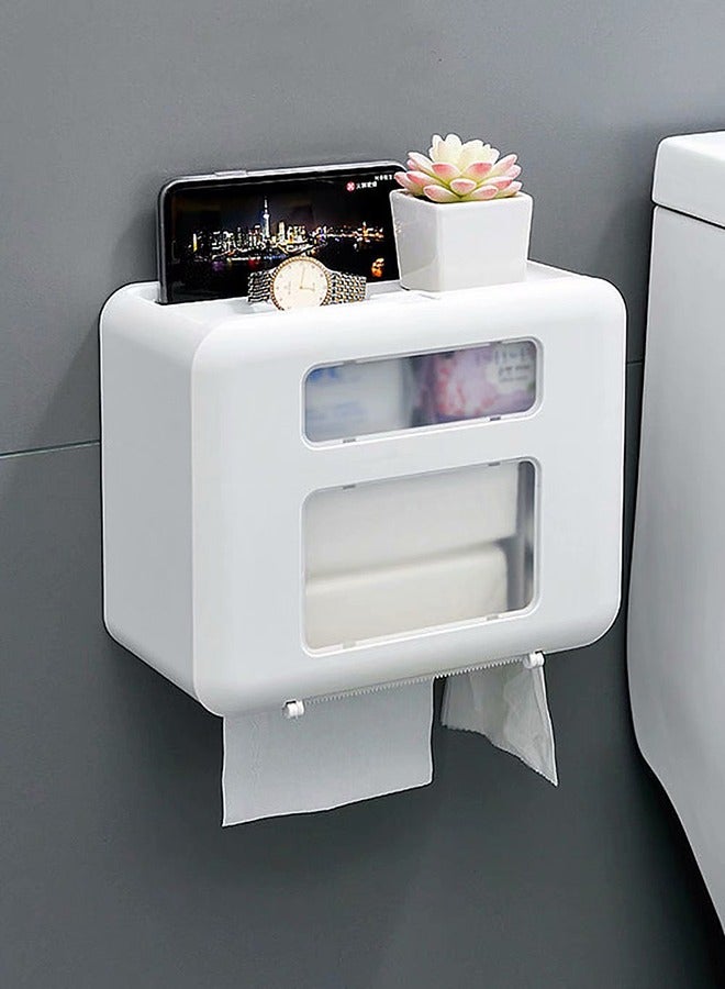 Wall Mounted Tissue Storage Box - Toilet Paper Box Dispenser with Phone Holder Organizer Drawer Bathroom Towel Period Trash Bag Multifunction Tissue Storage Box - Image 2