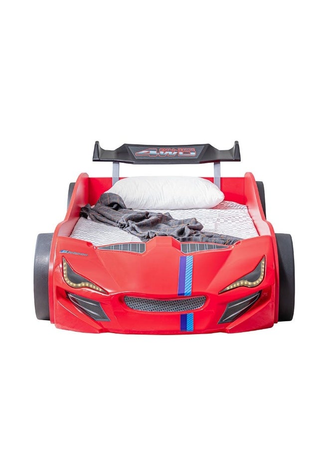 DANUBE HOME - Kinder Racer 90X190 Car Bed Sturdy Modern Design Wooden Kids Single Bed Frame Furniture Quiet And Comfortable Beds (Mattress Not Included) Made In Turkey L225xW95xH64cm - Red - Image 1