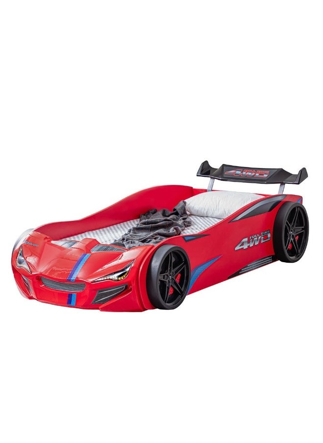 DANUBE HOME - Kinder Racer 90X190 Car Bed Sturdy Modern Design Wooden Kids Single Bed Frame Furniture Quiet And Comfortable Beds (Mattress Not Included) Made In Turkey L225xW95xH64cm - Red - Image 1
